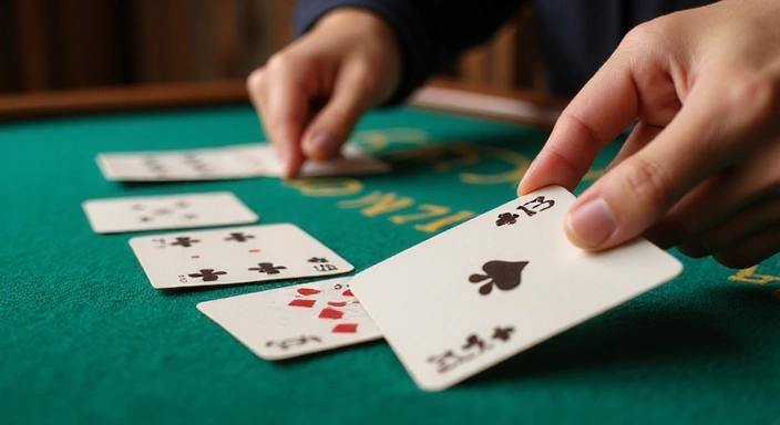 Close-up of elegant baccarat cards being dealt