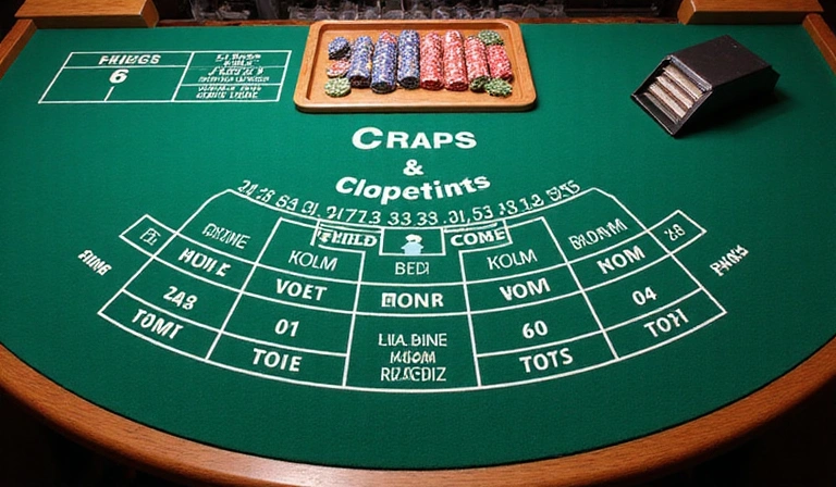 Craps table layout with various betting options highlighted