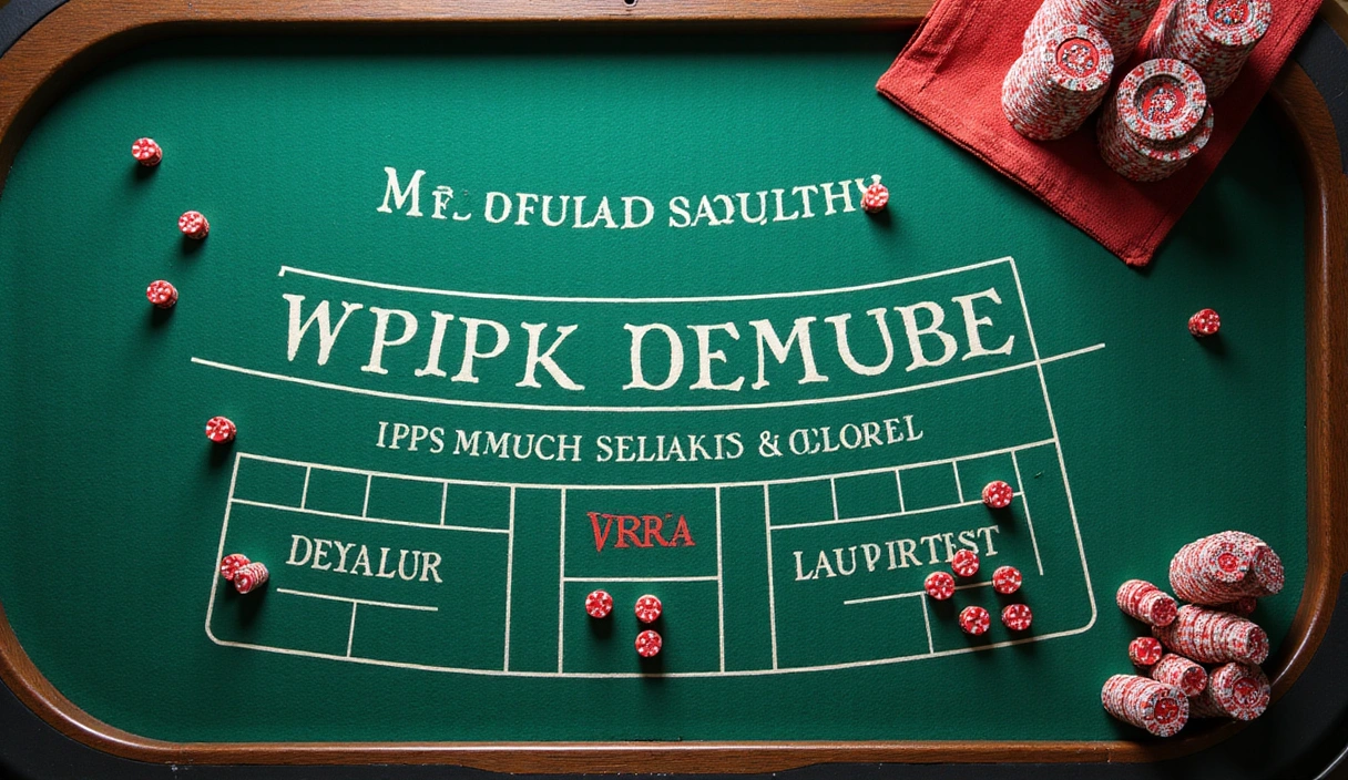 Stylized craps table with dice and betting layout